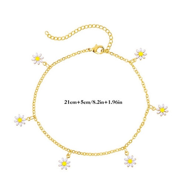Gold Daisy And Pearl Chain Anklet Set of Two - Picture 4 of 6